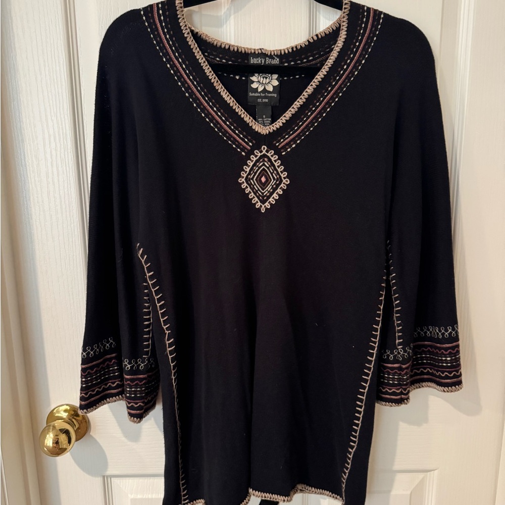 Lucky Brand Vintage Black and Beige Knit Sweater Top